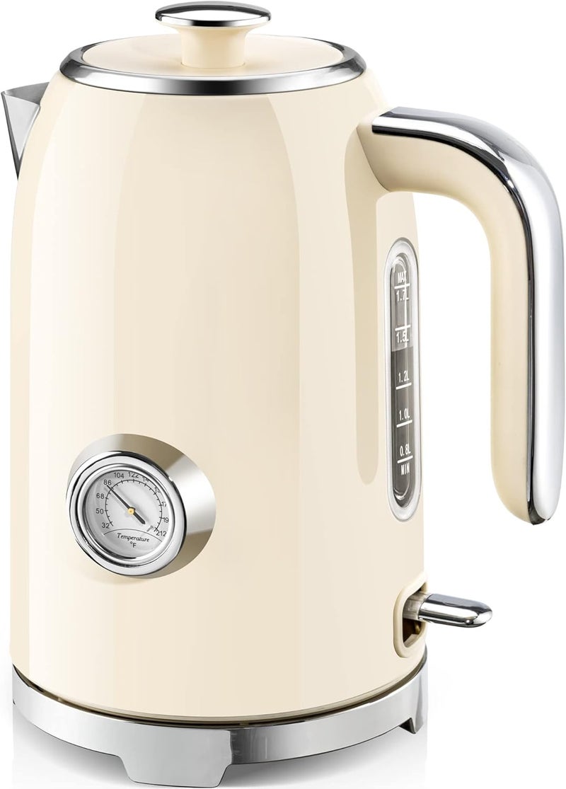 susteas Electric Kettle - 57oz Hot Tea Kettle Water Boiler with Thermometer, 1500W Fast Heating Stainless Steel Tea Pot, Cordless with LED Indicator, Auto Shut-Off & Boil Dry Protection, Beige - Image 1